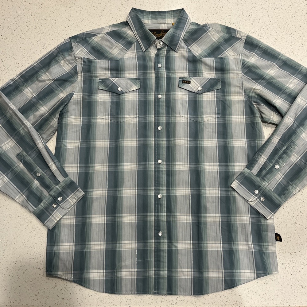 Howler Bros Shirt Mens Large Blue Green Plaid Pearl Snap Western Fishing Outdoor